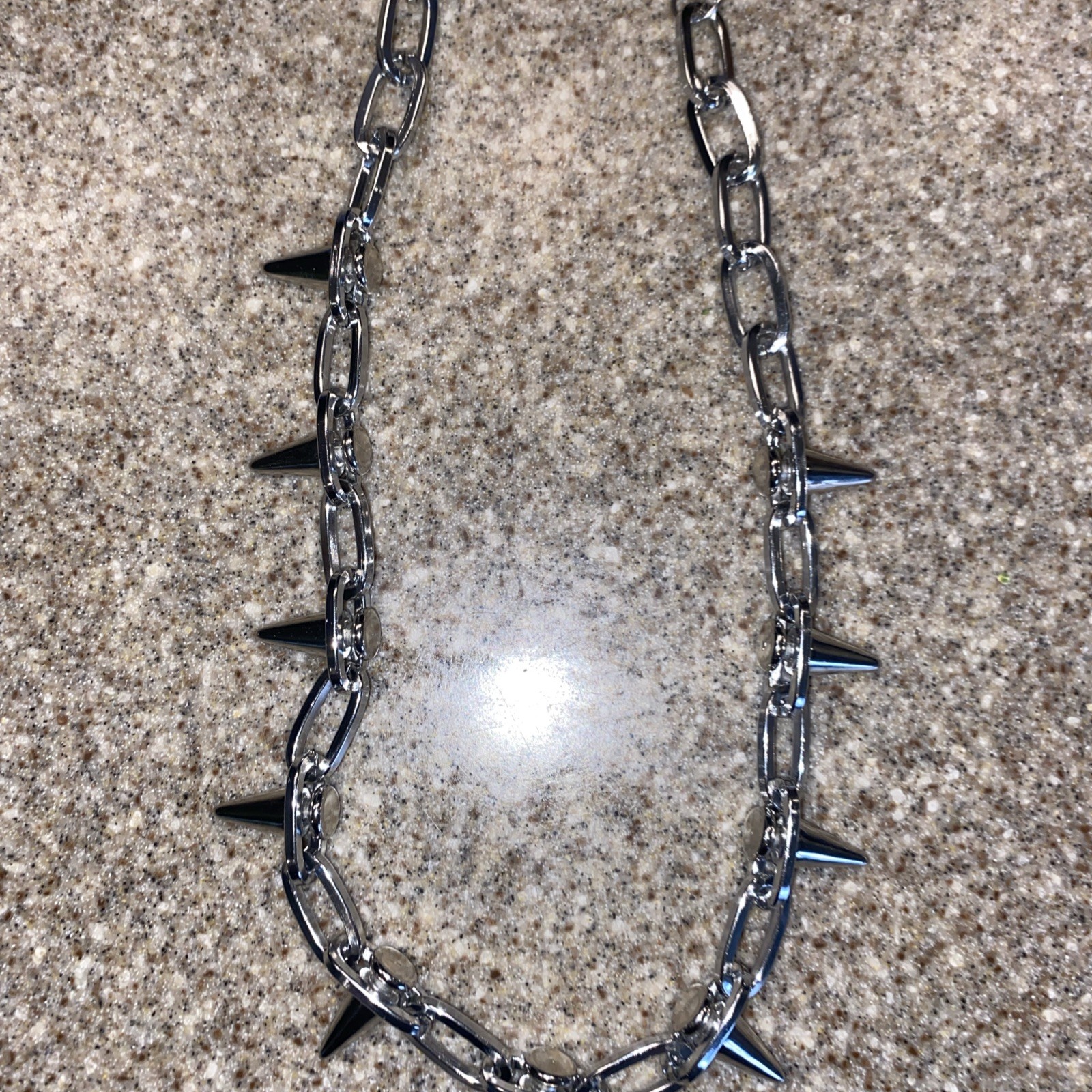 3 Silver Tone Punk Spike Link Chain Necklaces, Metal Link Chain, Lobster Clasp