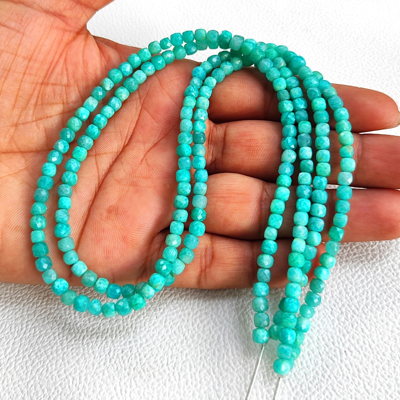 Madagascar Amazonite Beads 4mm Faceted Cube Genuine Gemstone 17″ Strand