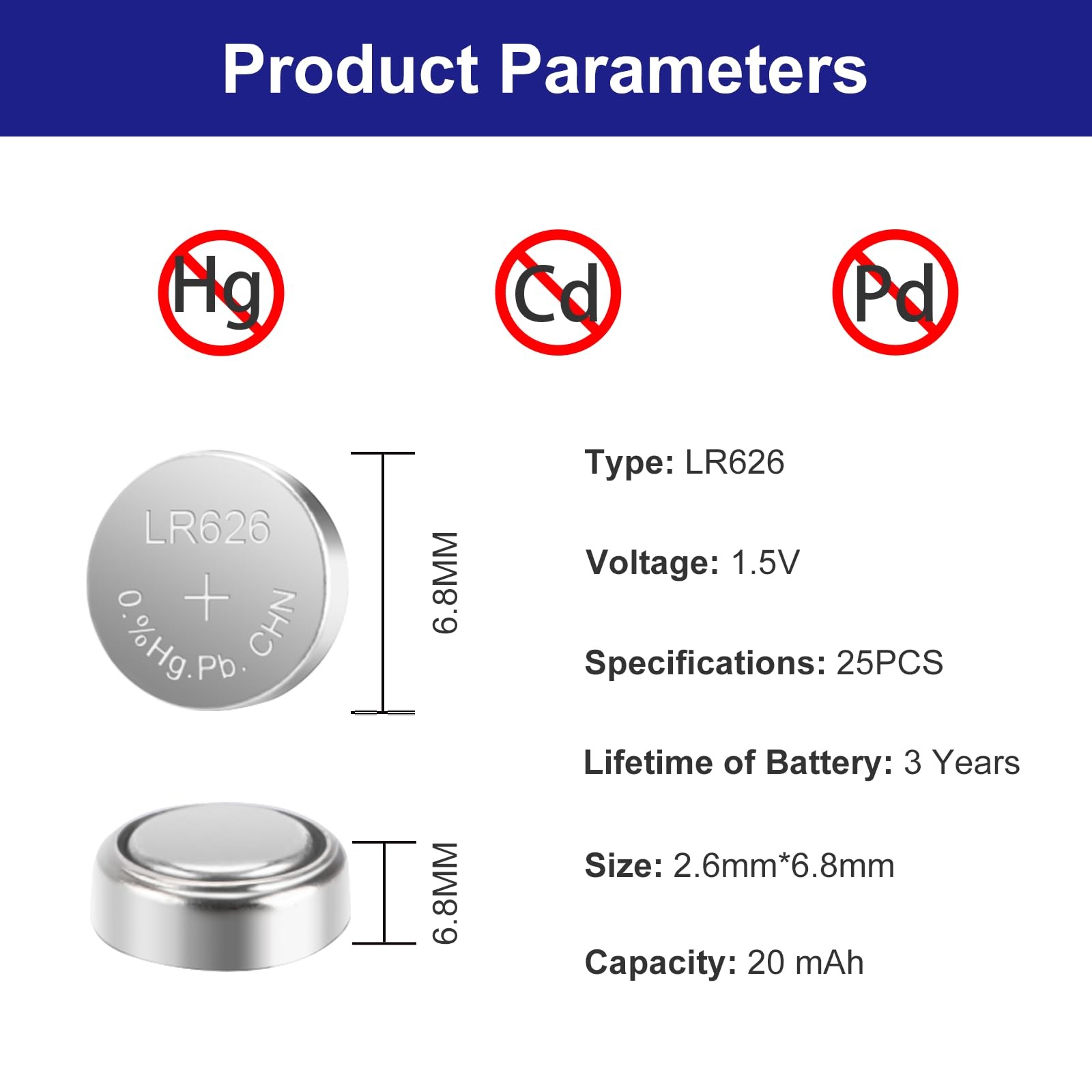 kunying AG4 LR626 Battery 15 Pack, Long-Lasting LR626/L626 /SR626 15 PACK