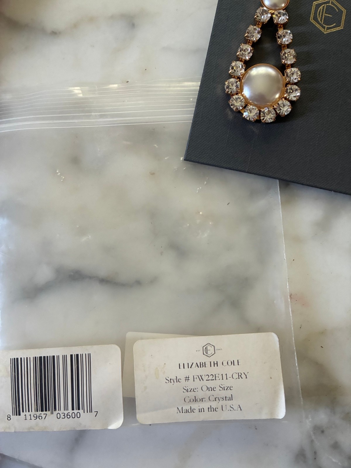 Elizabeth Cole wedding Danica gold plate crystal earrings signed storage bag tag