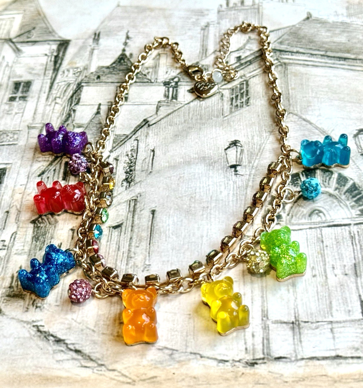 ✨🐻 Betsey Johnson Gummy Bear Rainbow Rhinestone Necklace