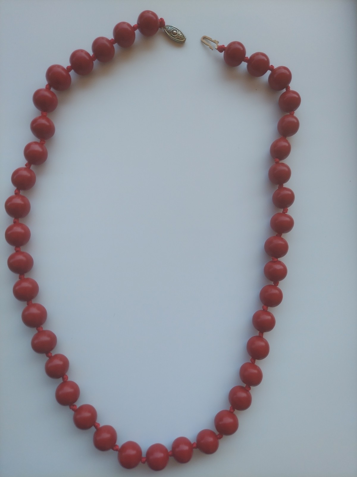 Vintage Red Statement Bead Necklace 22″ Hand Knotted Seamless 12mm Costume