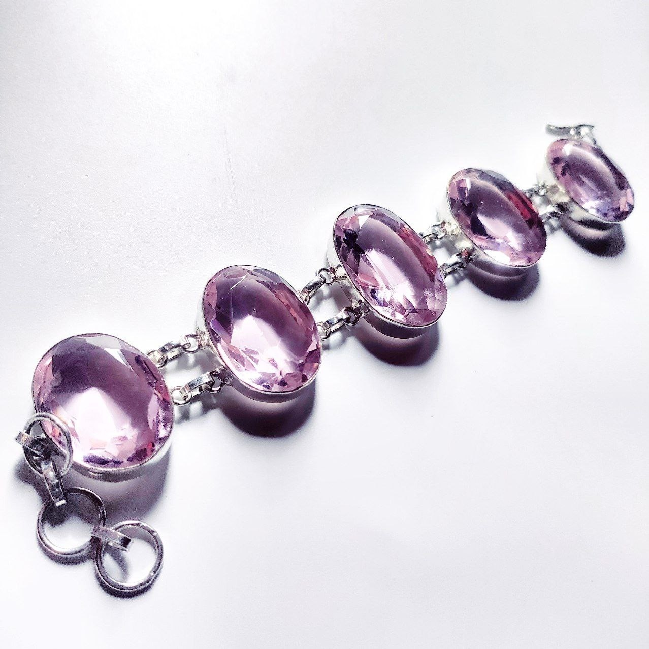 Alluring Pink Kunzite Gemstone 925 Sterling Silver Handmade Jewelry Bracelet 8″