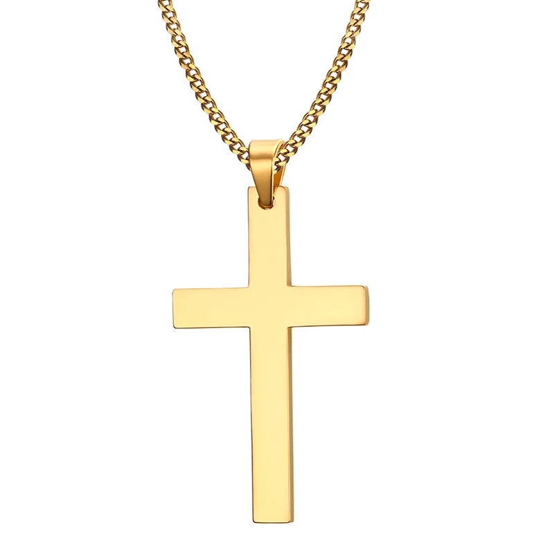 Trendy Stainless Steel Cross Pendant Necklace, Unisex Link Chain Design, Cool