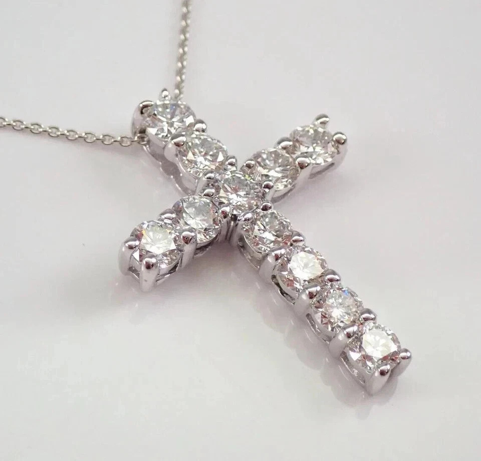 2.80Ct Lab Created Diamond Round Cross Pendant 14K White Gold Plated Free Chain