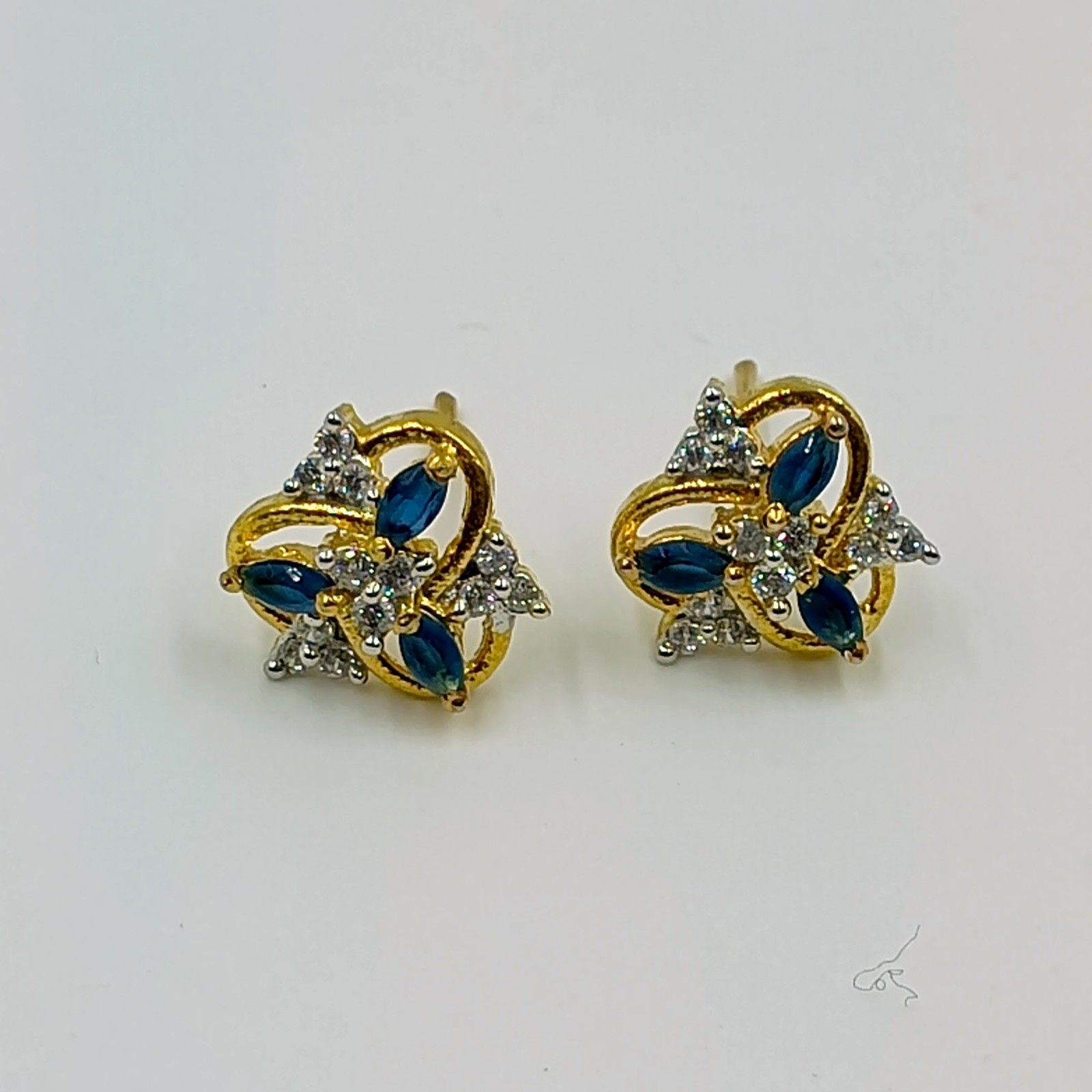Elegant Sapphire CZ Stud Earrings 22k Gold Plated Handmade South Indian Style