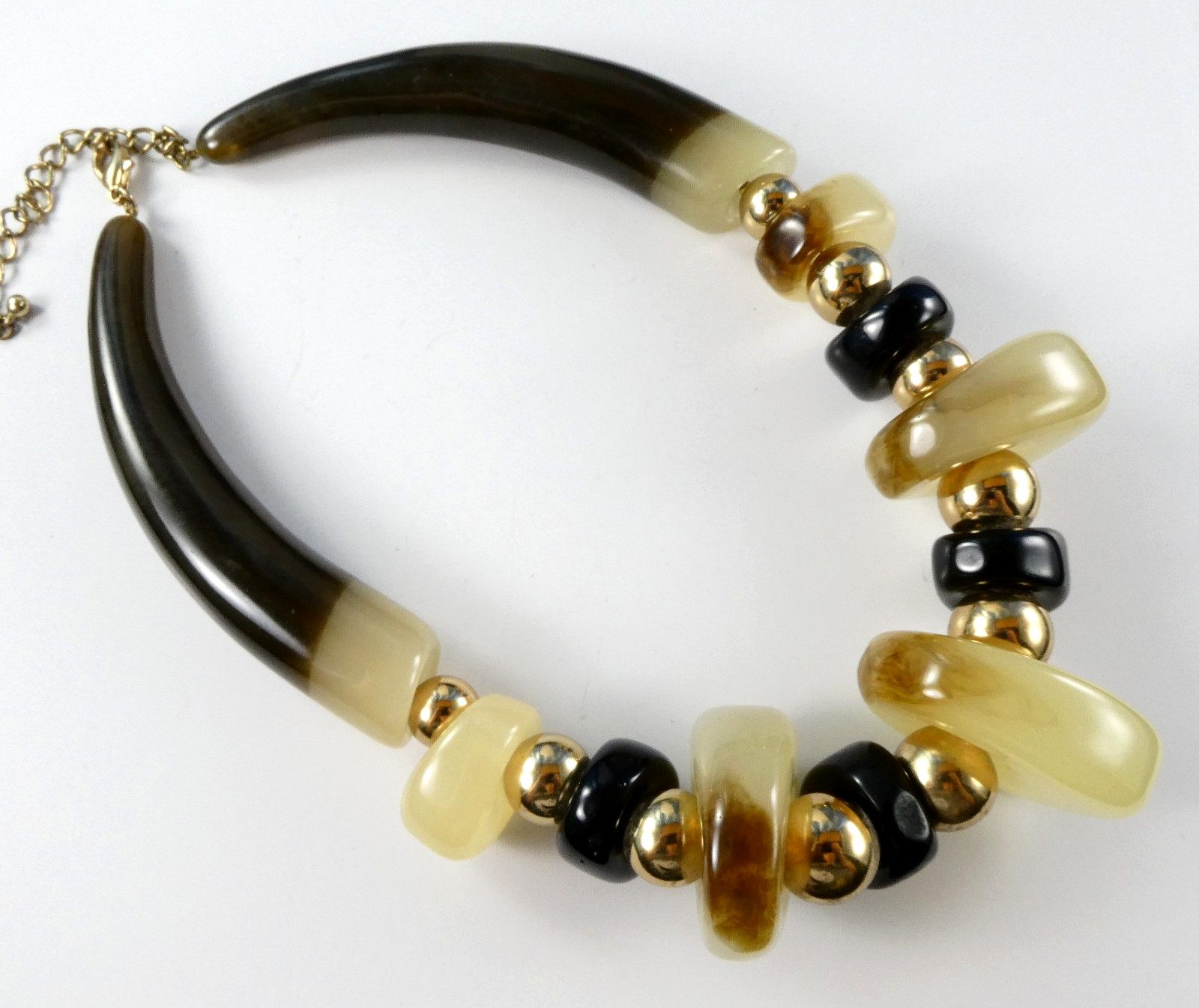 Vtg Lucite Acrylic Fashion Necklace Thick Chunky Nice Quality w/ Gold Beads