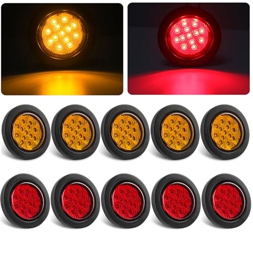 Konrali 2.5″ Round LED Marker Lights 13 LEDs w/Reflectors, 5 Amber + 5 Red 2
