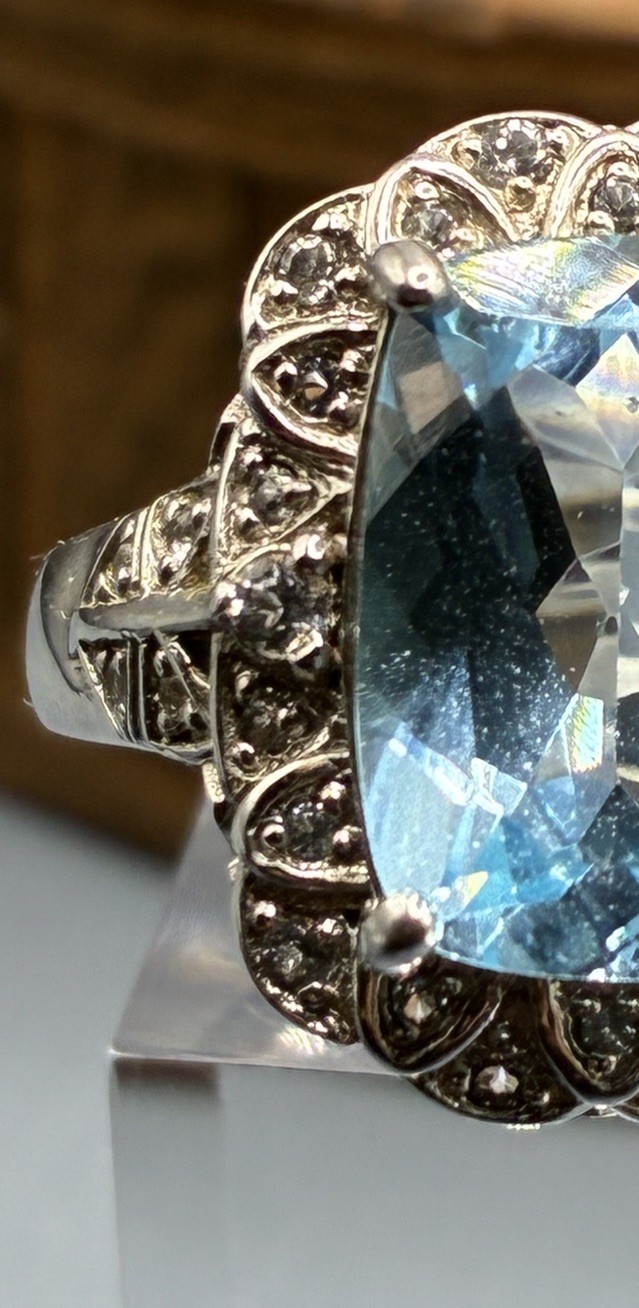 5.95 CTW Glacier Topaz and .31 CTW White Topaz Sterling Silver Size 8 Ring