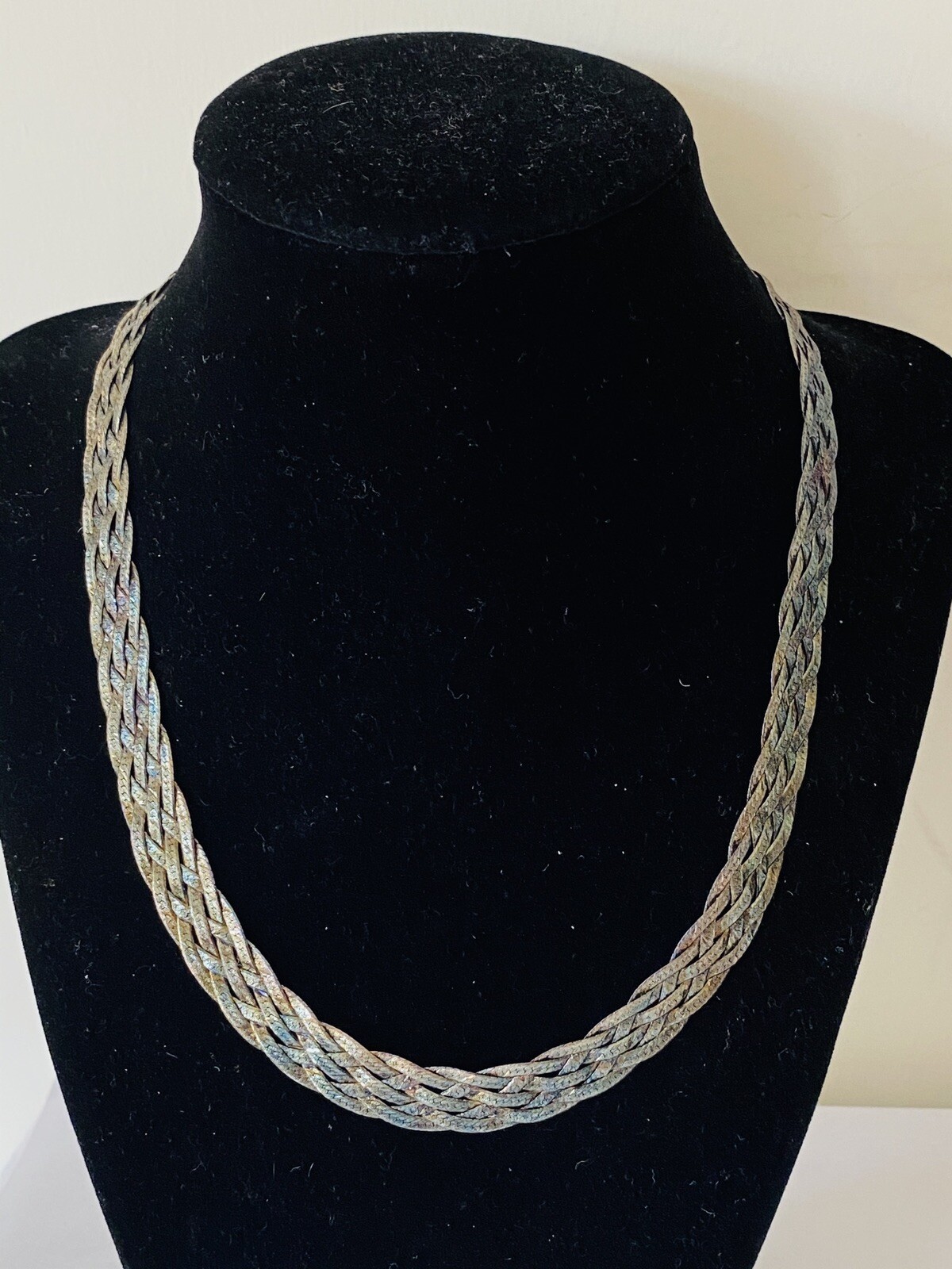 Vintage ITALY Sterling Silver 925 Herringbone Braided Chain Necklace 21-Grams