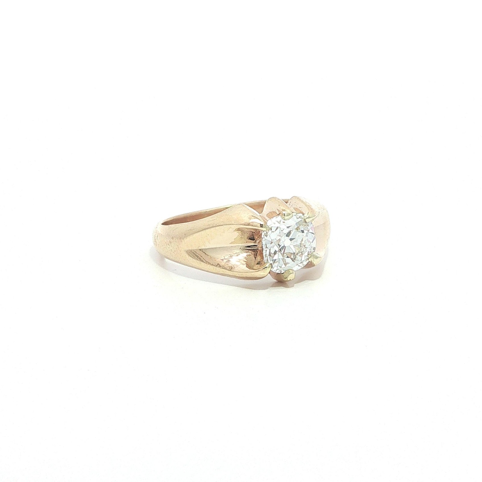 Antique Solid Gold 1.16ct F VS2 Old Mine Cushion Belcher Diamond Solitaire Ring