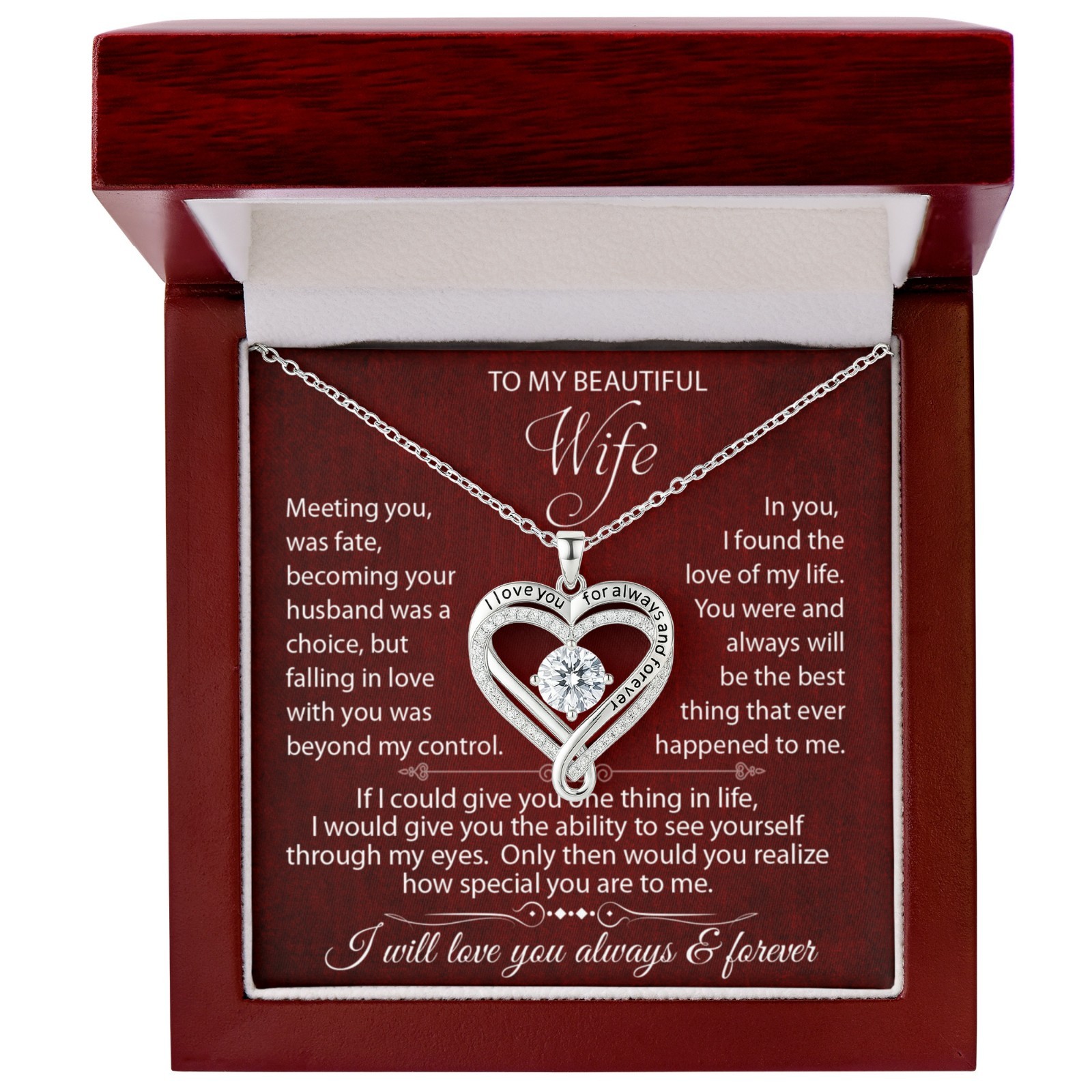 To My Beautiful Wife Necklace Gift For Her Love You Always Heart Jewelry Gift🎁