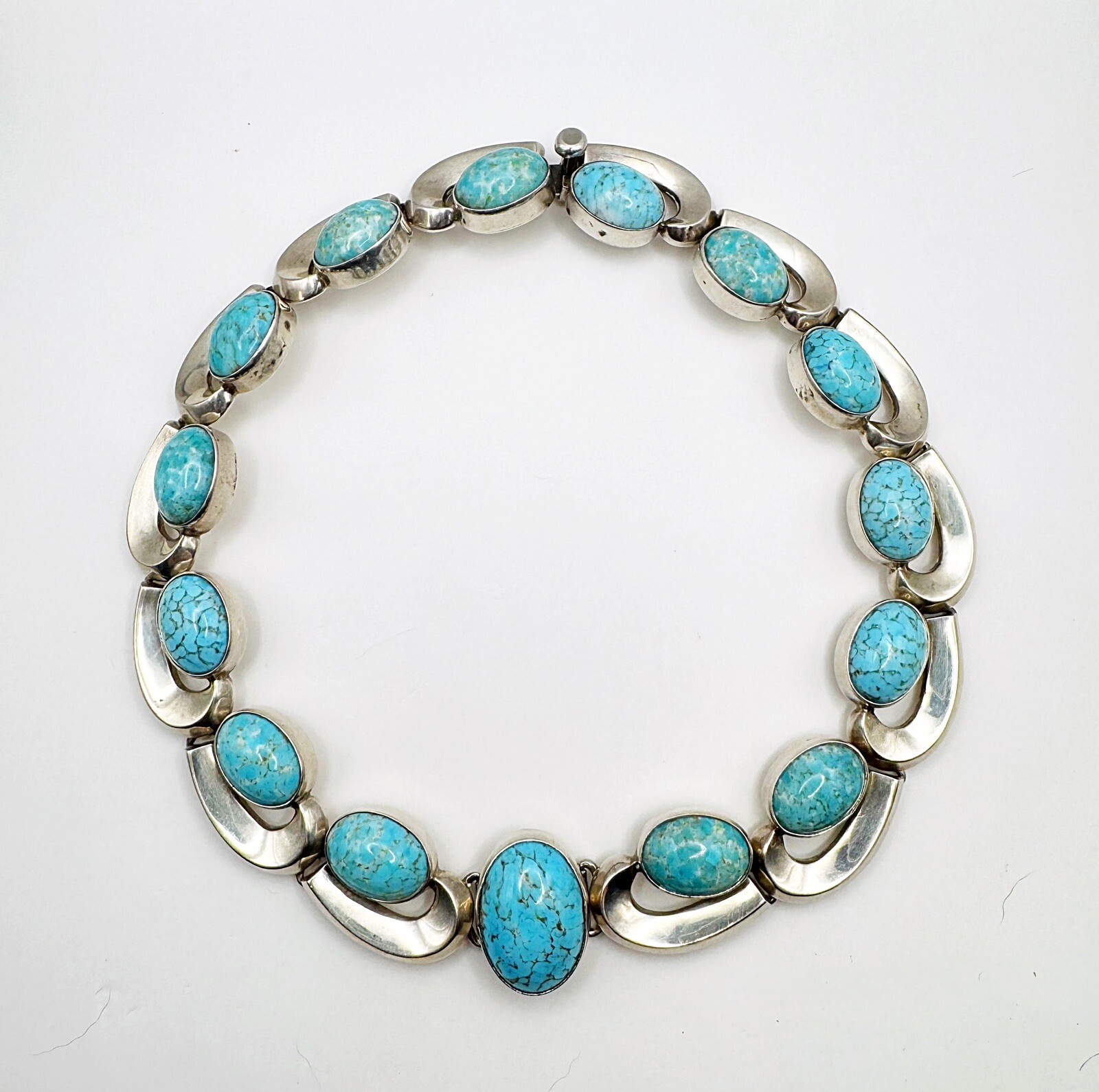 Antonio Reina Large Turquoise AAR Tl-4l Mexico Sterling Silver 925 Necklace