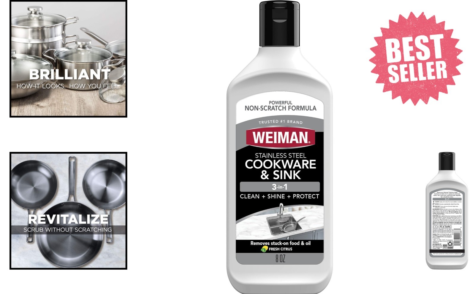 Weiman 8oz Stainless Steel Sink Cleaner & Polish – Non-Abrasive Shine Restorer