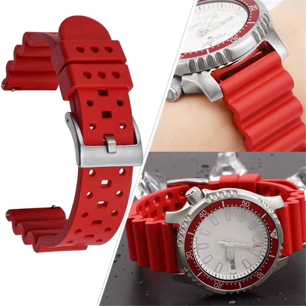 22mm Fluorine Rubber Watch Band Diver Wristwatch Band Quick Release Bracelet