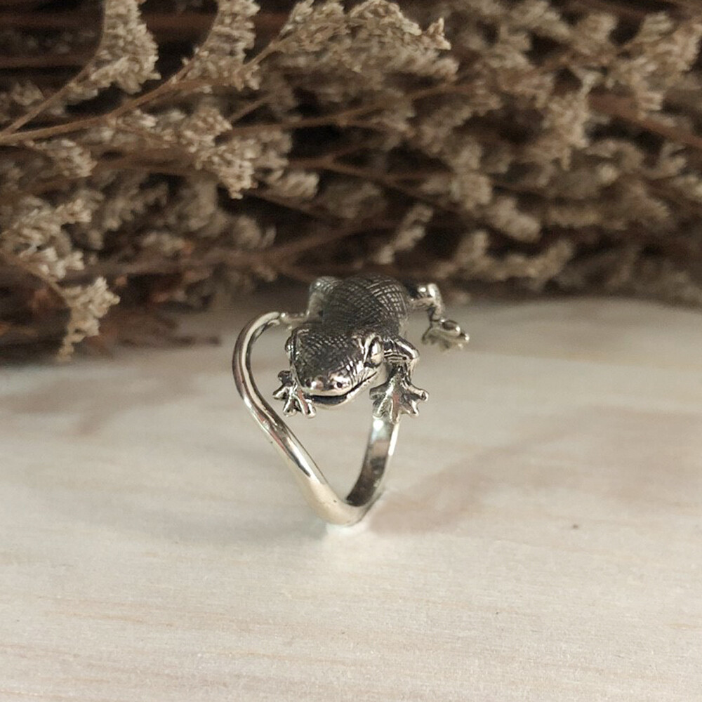 Gecko sterling silver ring cute animal woman gift lizard bugbear Boho Jewelry