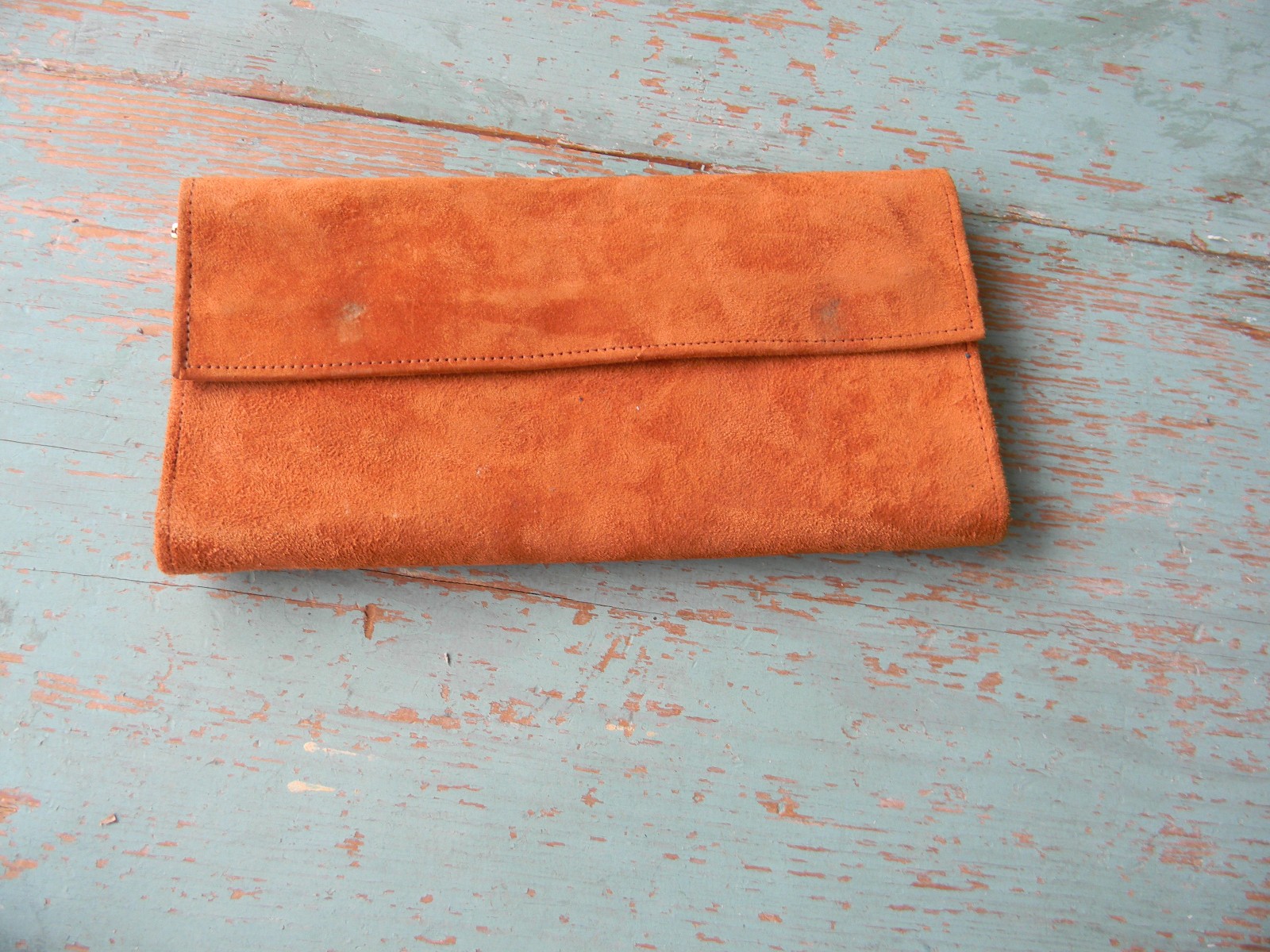 VINTAGE GENUINE SUEDE/LEATHER ORANGE/TAN JEWELRY ROLL TRAVEL ORGANIZER