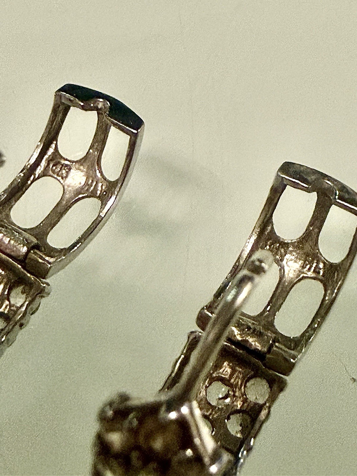 14 KT WHITE GOLD/3 ROW PAVE SET CZ HUGGIE HOOP 12.7 MM EARRINGS / 2.25 GRS