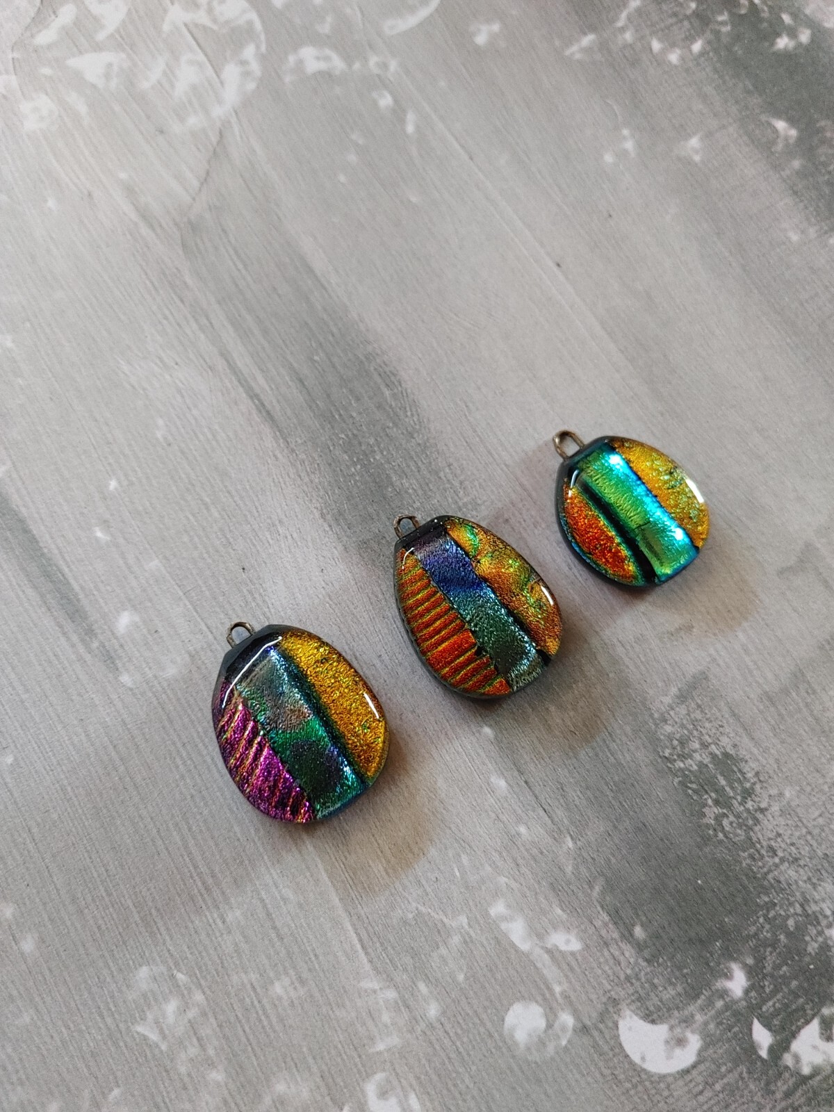 vintage qty 3 pendant finding component dichroic art glass precious metal foil