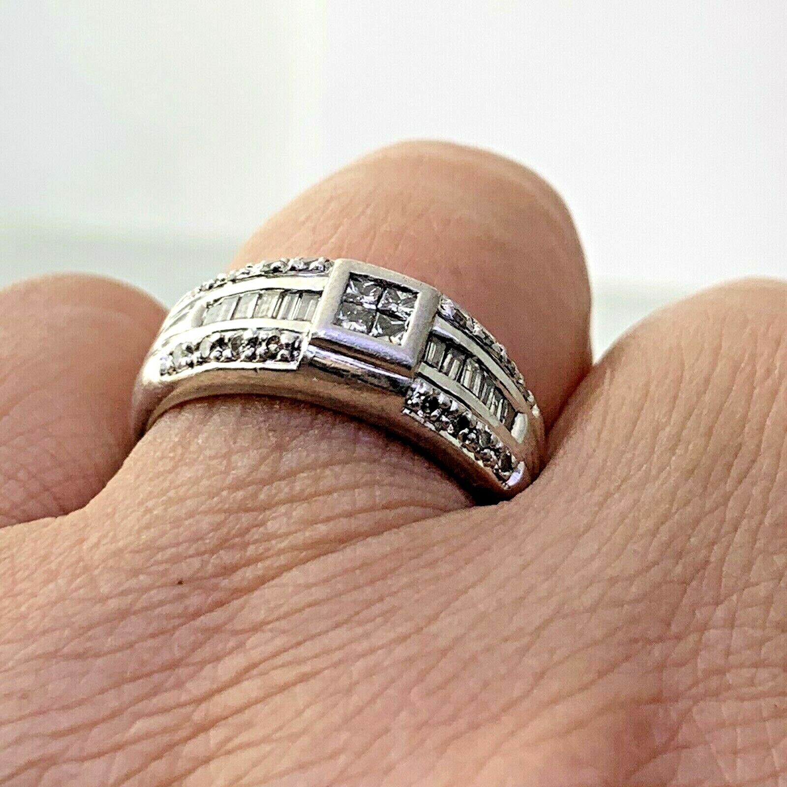 0.57 CTW Natural Diamond Wedding Band Ring Platinum 900 Princess Baguette 6.5