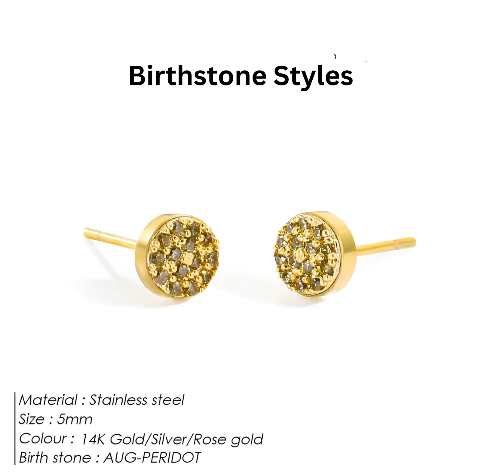 Birthstone Stud Earrings Stainless Steel Push Back CZ Women Girls Gift 12 Month