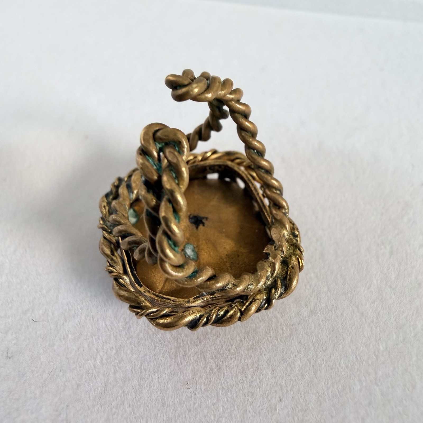 VTG West Germany Purple Porphyry Slag Glass Twisted Brass Shank Adjustable Ring