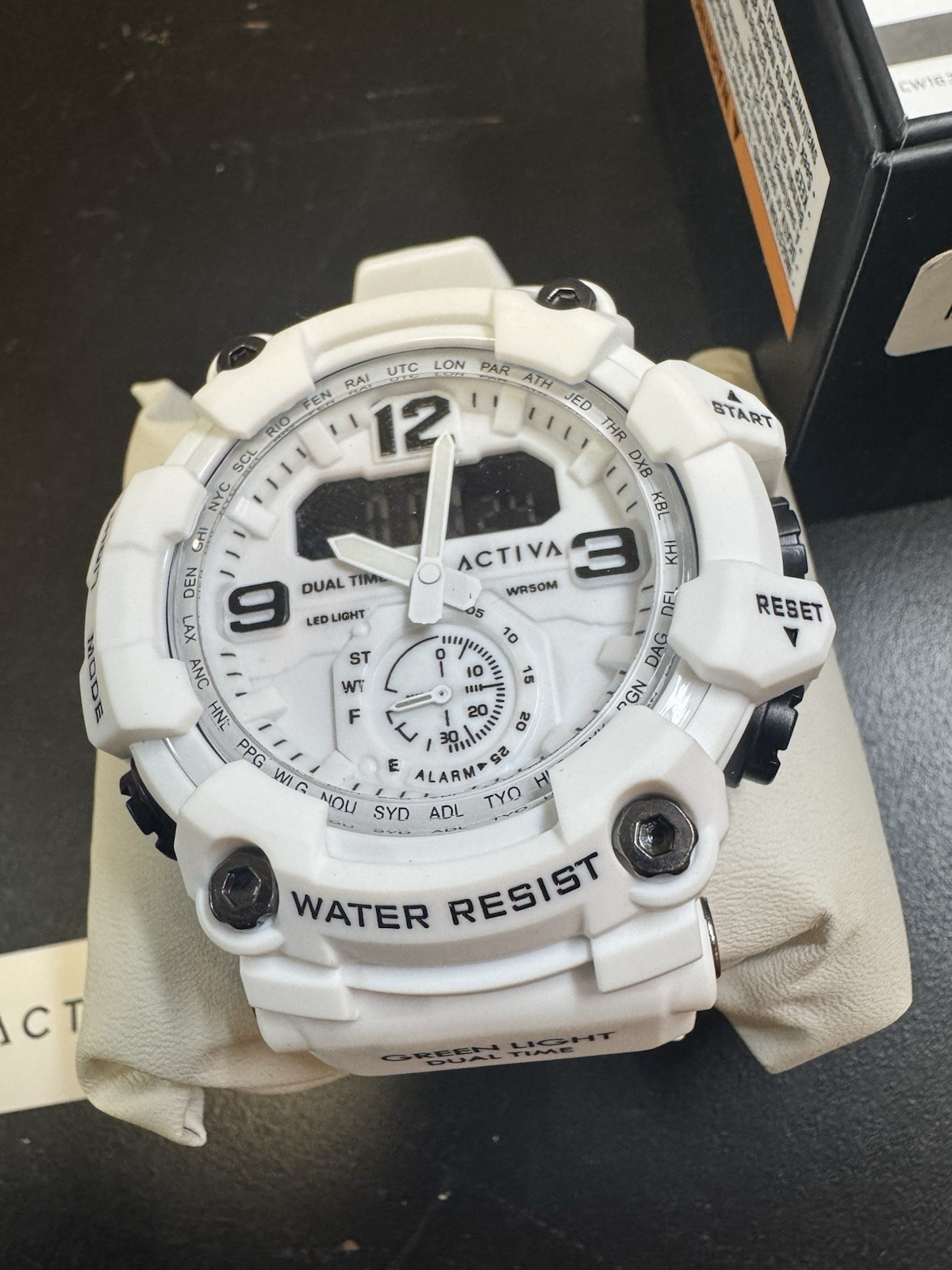Activa Dual Time Sport Analog/Digital Quartz Watch White Resin WR50m Alarm