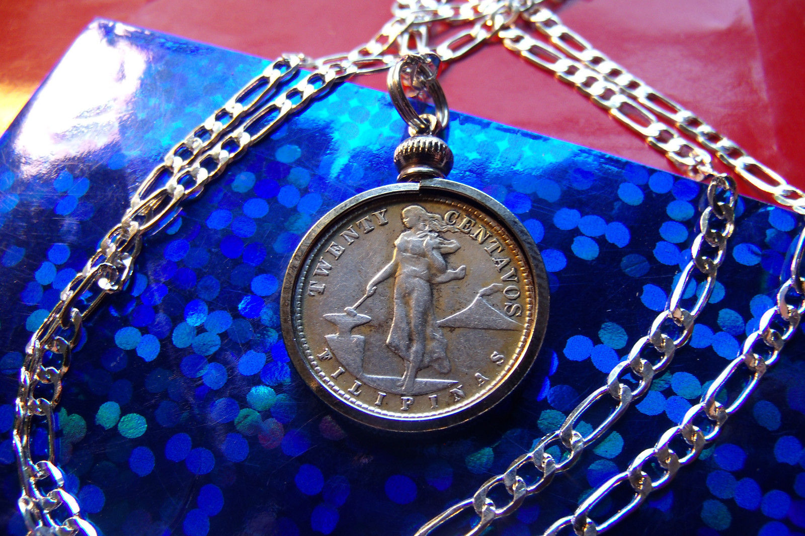 1945 Philippines Silver Perched Eagle USA Coin Pendant on a 22″ 925 Silver Chain