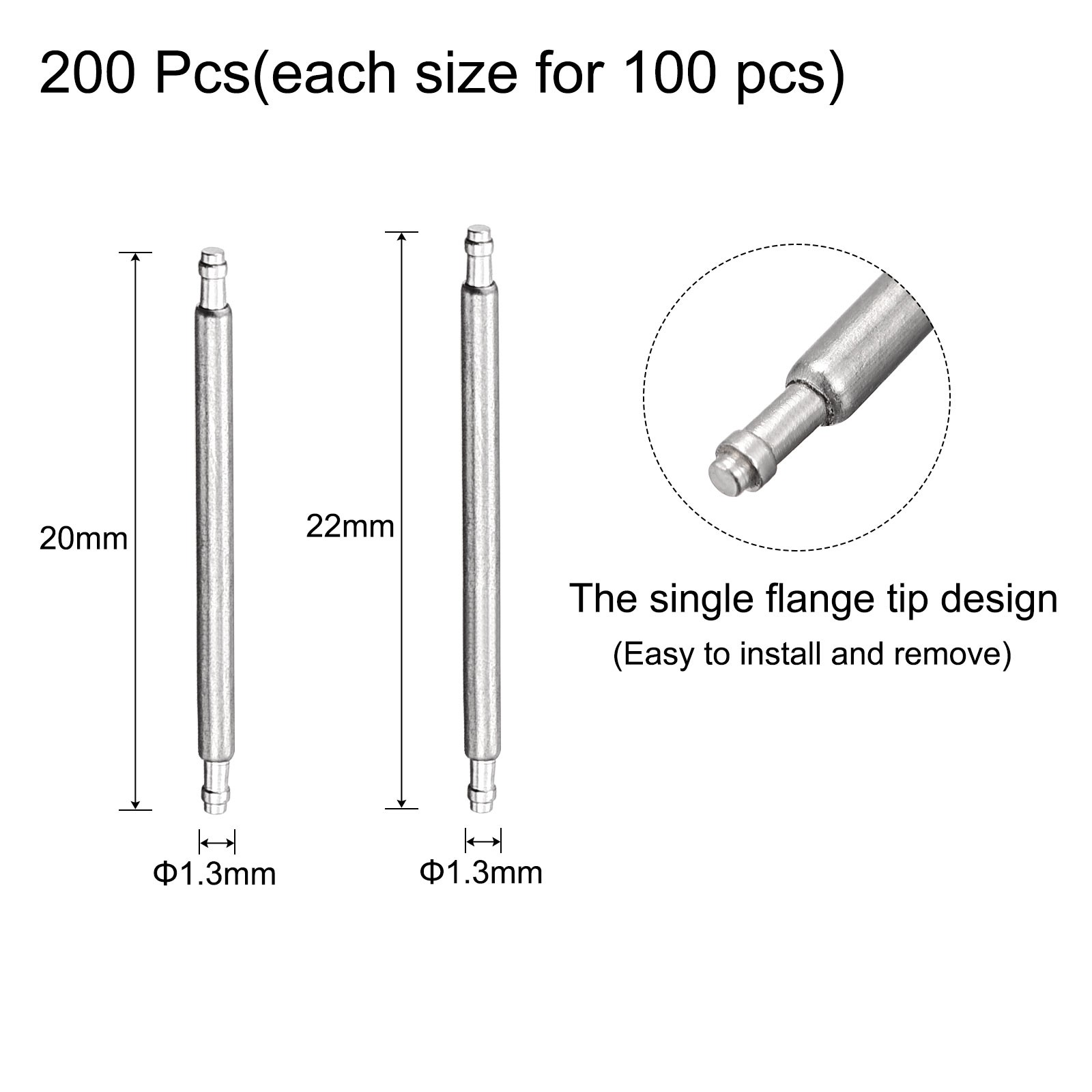 20mm 22mm Watch Band Pin 1.3mm Dia Single Flanged End Spring Bar Pins 200pcs