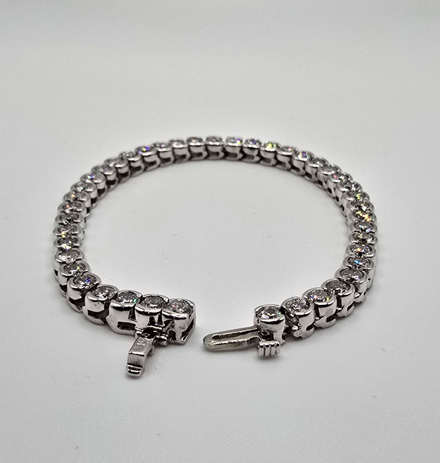 6.30 TCW Round Cut Diamond Half-Bezel Tennis Bracelet 14K Gold 17.5grams 7″