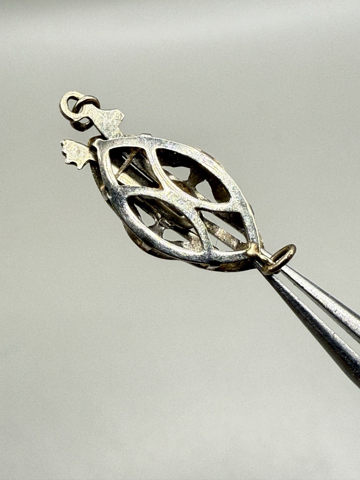 ATQ Art Deco 14k 585 White Gold Diamond Chip J Hook Clasp Closure