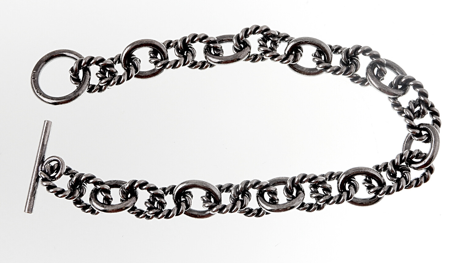 Sterling Silver Oxidized Toggle Bracelet 7.5 Inch Long