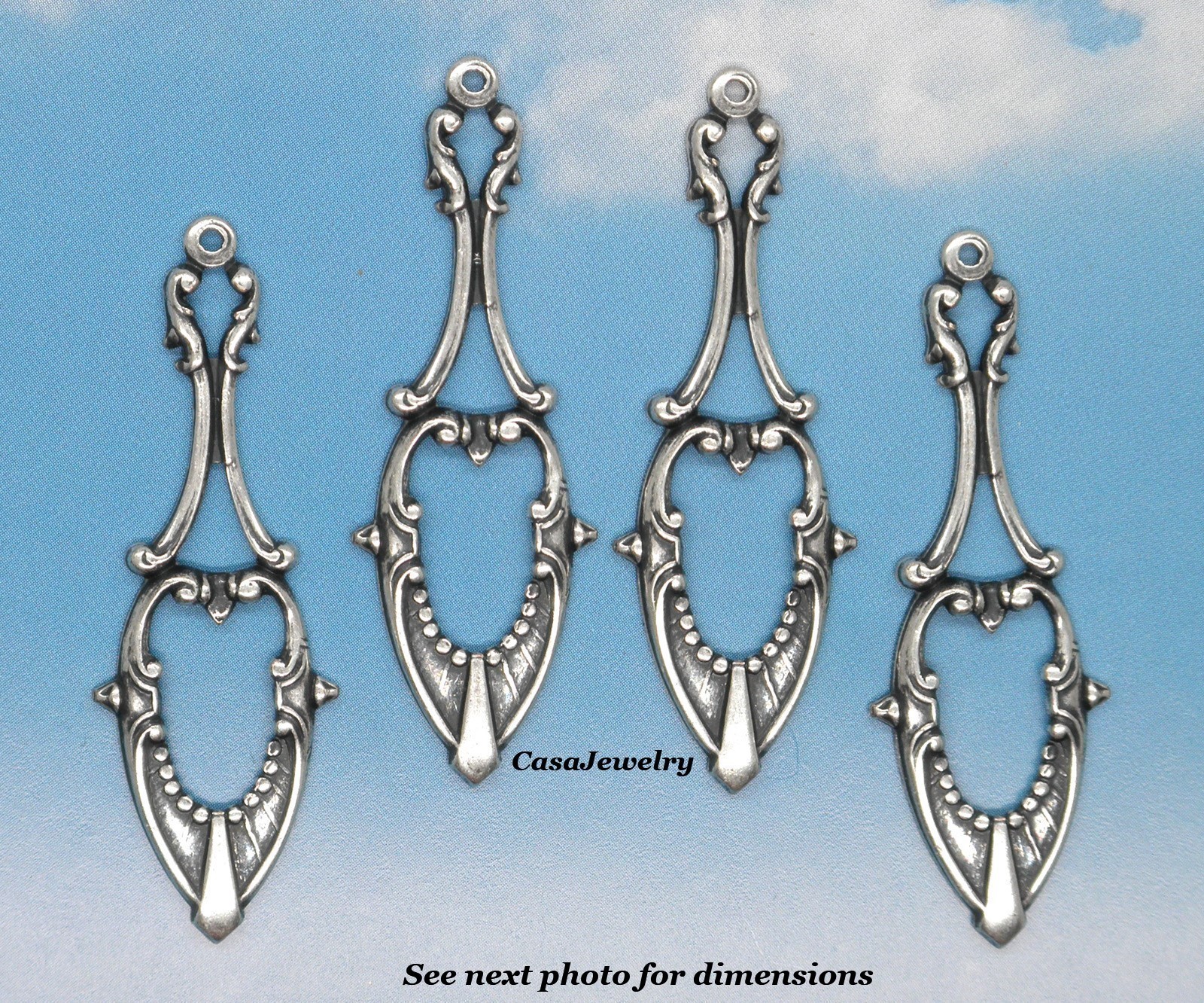 #0070 ANTIQUED .925 STERLING SILVER PLATED PENDANT/ER WITH TOP HANG RING- 4 Pcs
