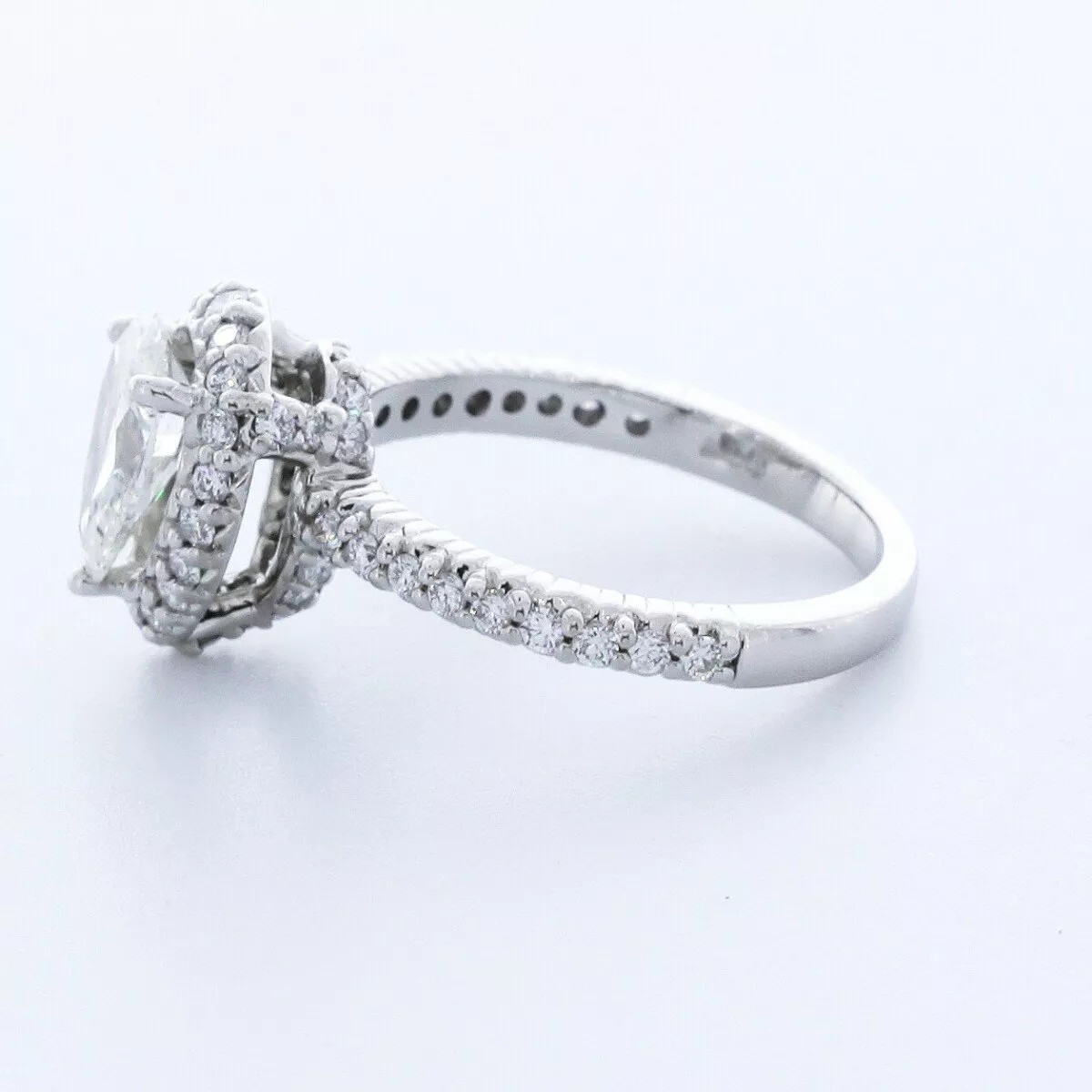 Side Stone Engagement Ring Platinum Halo 2.87 Carat Pear Lab-Grown Diamond G VS1
