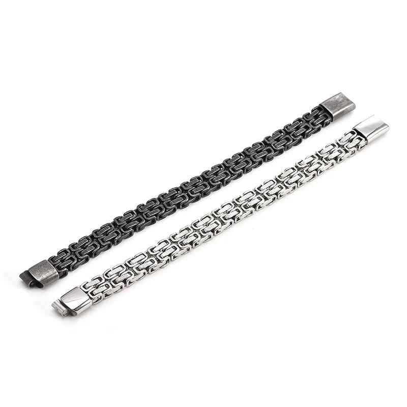 316L Stainless Steel Simple Hip Hop Thick Byzantine Bicycle Chain Bracelet Men