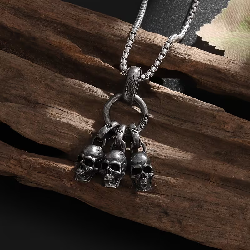 Three Skulls Necklace Necklace Gothic Pendant Skeleton