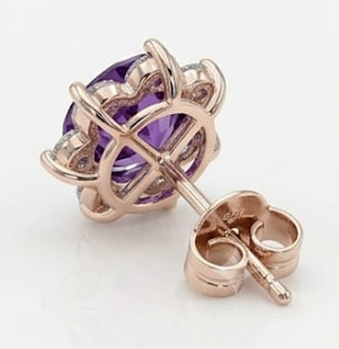 4ct Round Simulated Purple Amethyst/Diamond Flower Stud Earring Rose Gold Plated