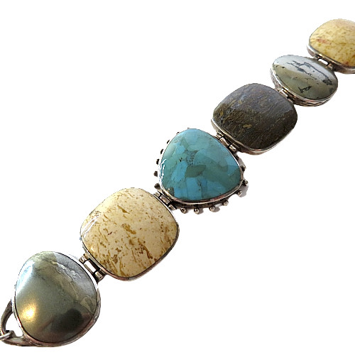 SILPADA B1934 Turquoise Pyrite Bronzite Jasper Sterling Silver Toggle Bracelet
