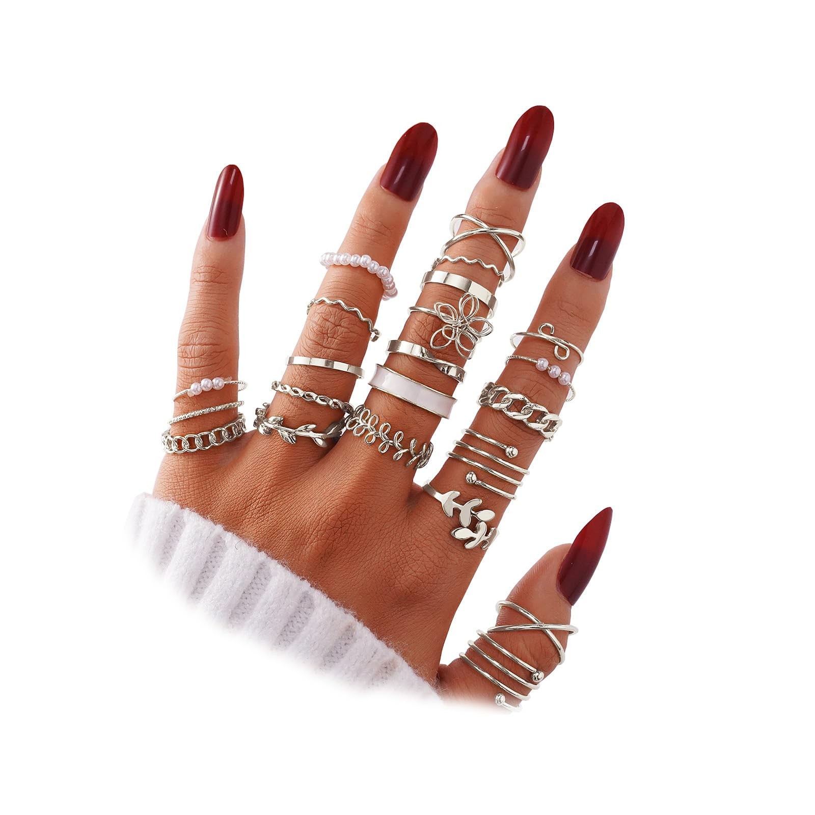 IFKM 21 Pcs Silver Knuckle Rings Set For Adjustable (US SIZE 5-8),