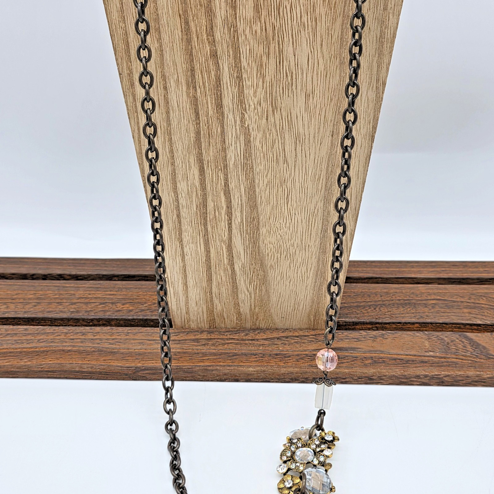Plunder ADRIENNE Vintage Bronze Pearl Mannequin Key Tassel Charm Necklace 32”
