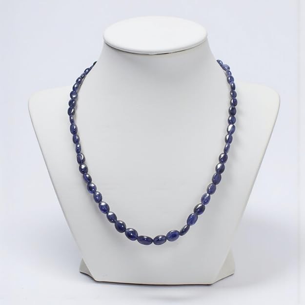 Necklace 1 Line Strand String Beaded Mala Natural Blue Sapphire Gem Stone L926