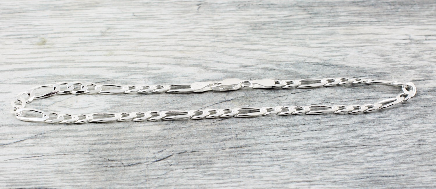 Real 925 Sterling Silver Anklet 7″ 8″ 9″ 10″ 11″ 12″ Figaro Ankle Bracelet 5mm
