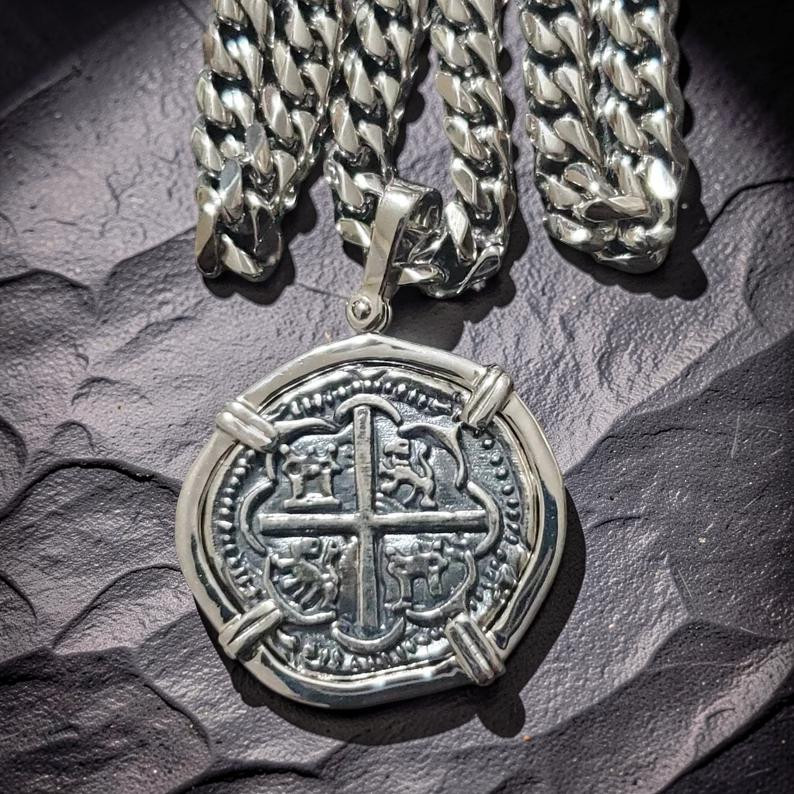Atocha Silver Coin Pendant w/ Miami Link Chain Shipwreck Treasure COA