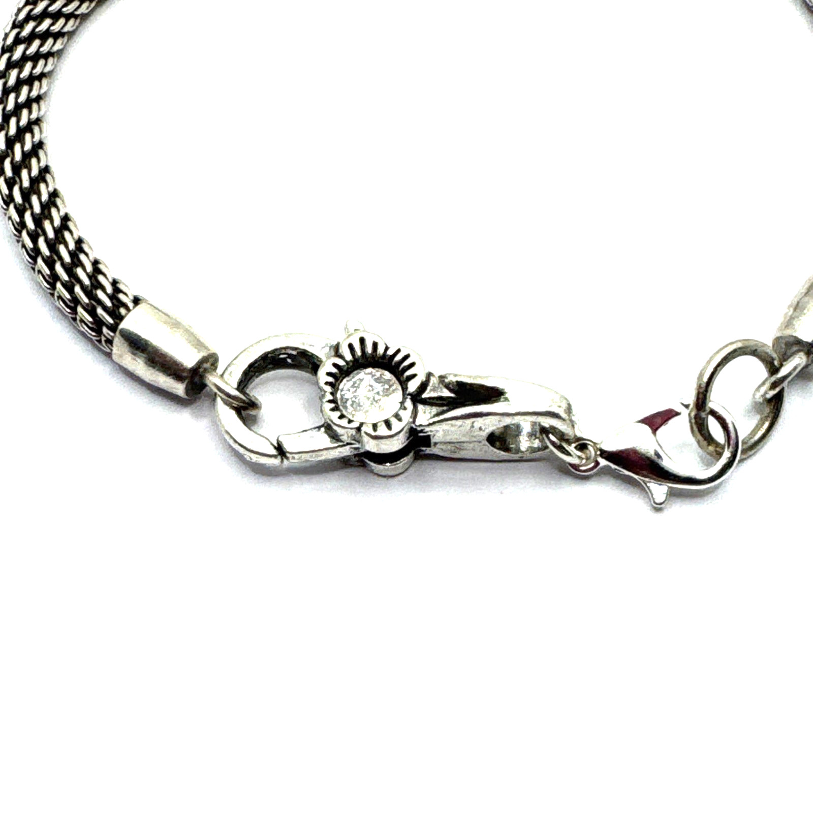 Brighton Mesh Charms/Beads Chain Bracelet W/ Non-Brand Flower Clasp 8 Inches