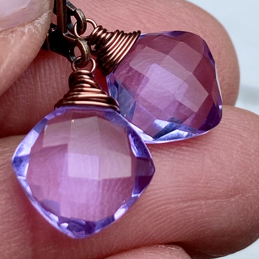 Min Favorit Purple Hydro Quartz & Copper Artisan Wire Wrapped Earrings