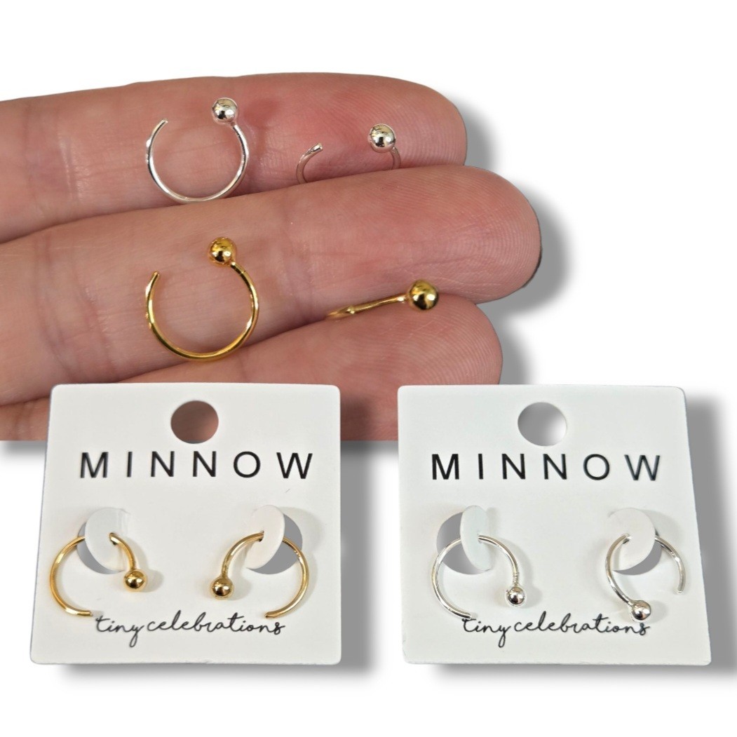 Open Huggie Hoop Earrings Threader Pull Through Ear hugger Silver/Gold 2 Pairs