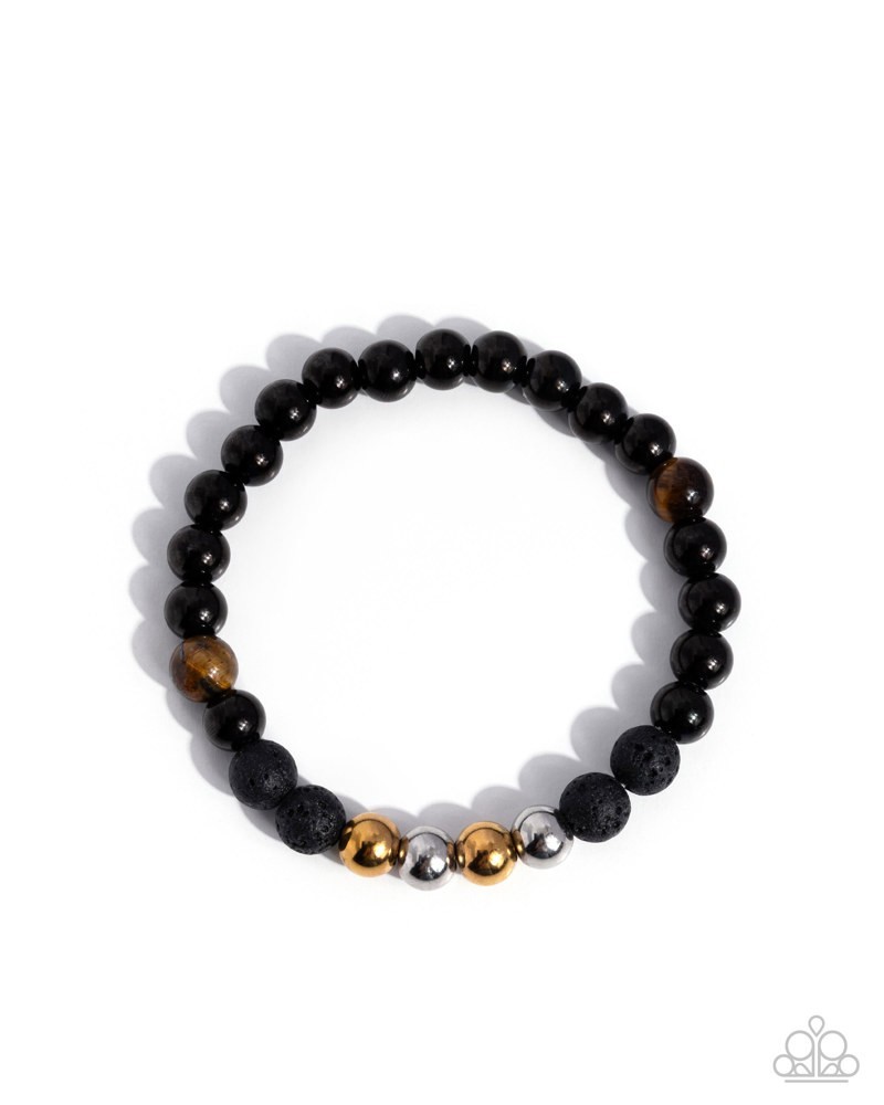 Paparazzi Urban Color – Black – Gold , Silver , Black Beads- Tiger’s Eye Stones