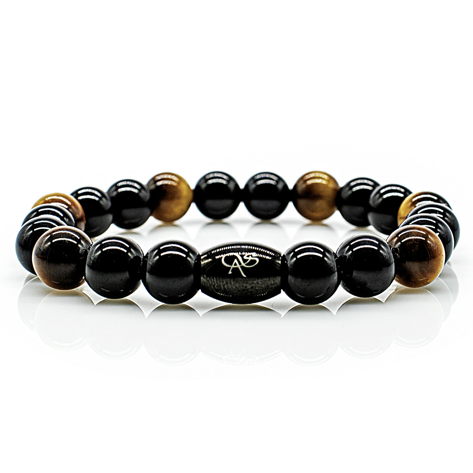 Onyx Armband Bracelet Perlenarmband Tigerauge schwarz 8mm Edelstahl Damen Herren