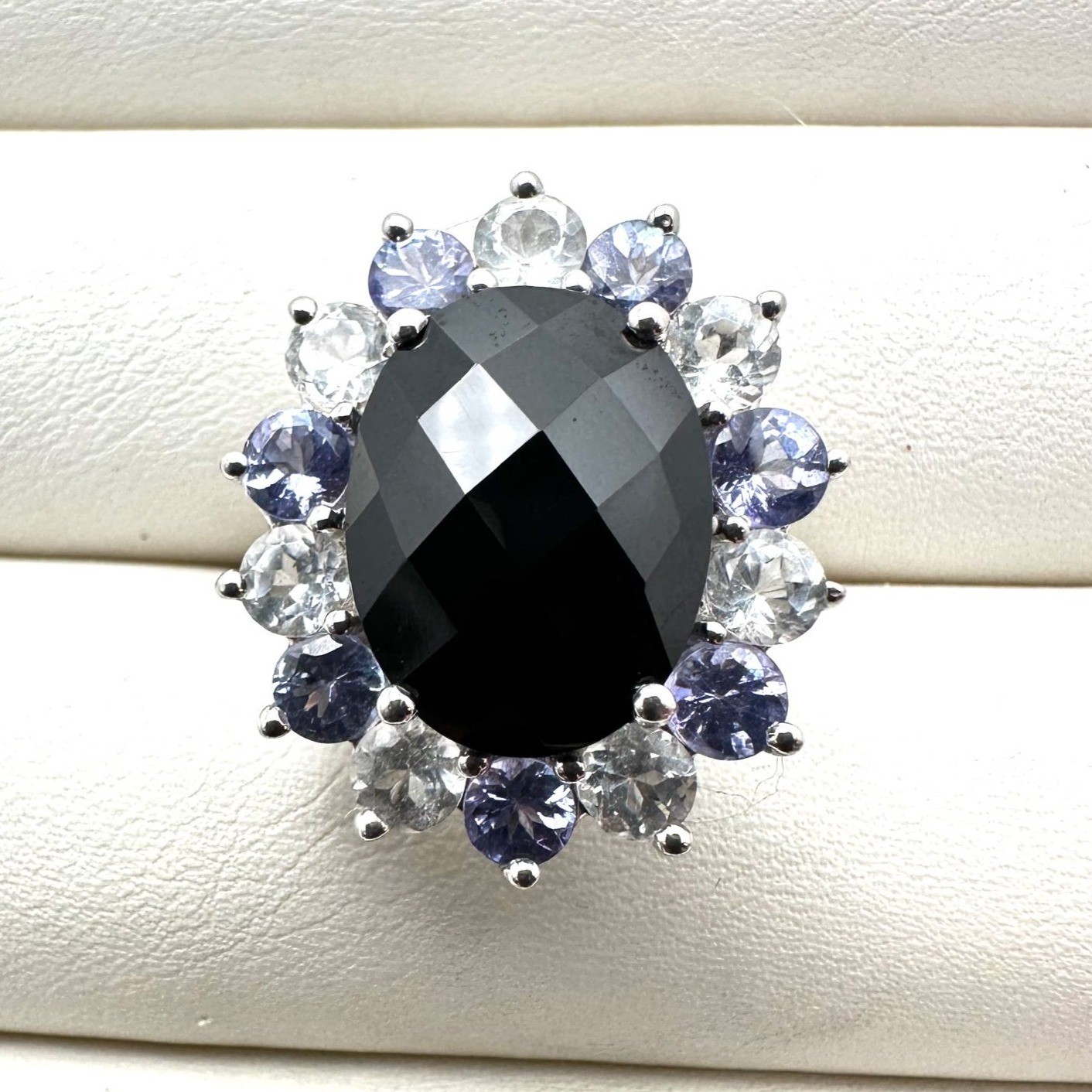 Purple Clear Black Multi-Gemstone Statement Ring Sterling Silver Size 6