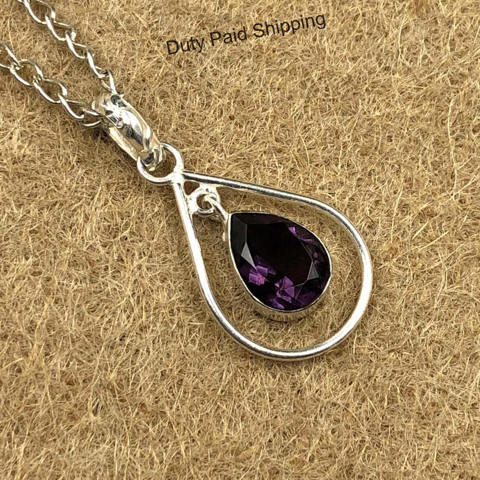 925 Sterling Silver Pear AFRICAN AMETHYST Gemstone Bezel Wedding Pendant Jewelry